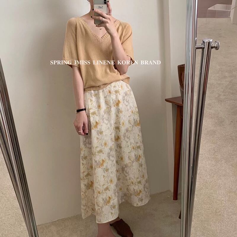 Vネックセーター レディースサマーカジュアルルーズ薄手Tシャツ 夏物 ビッグFスモールZ韓国9056053209