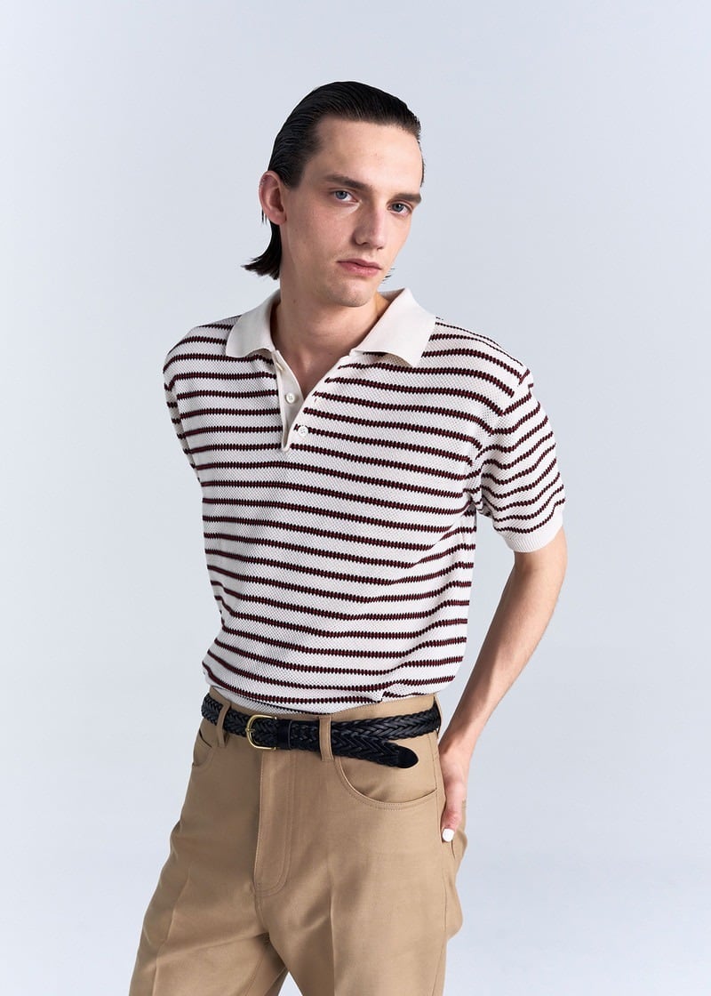 RIIZE 韓国 ポップアップ ポロシャツ ソンチャン サイズ1 ☆RIIZE ソンチャン 着用！！【NOICE】TWIST STRIPED KNIT POLO SHIRT