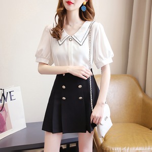chiffon blouse and pleated skirt（white / pink）　A0033