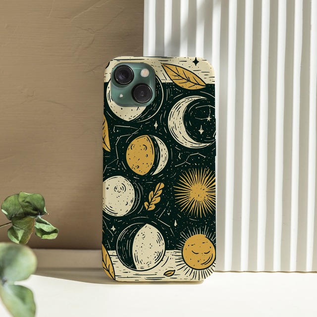 受注生産 iPhoneケース 月相と太陽の黒背景星図｜天体図風 STAR061A