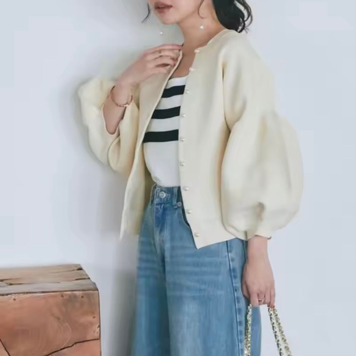 lantern sleeve knit cardigan