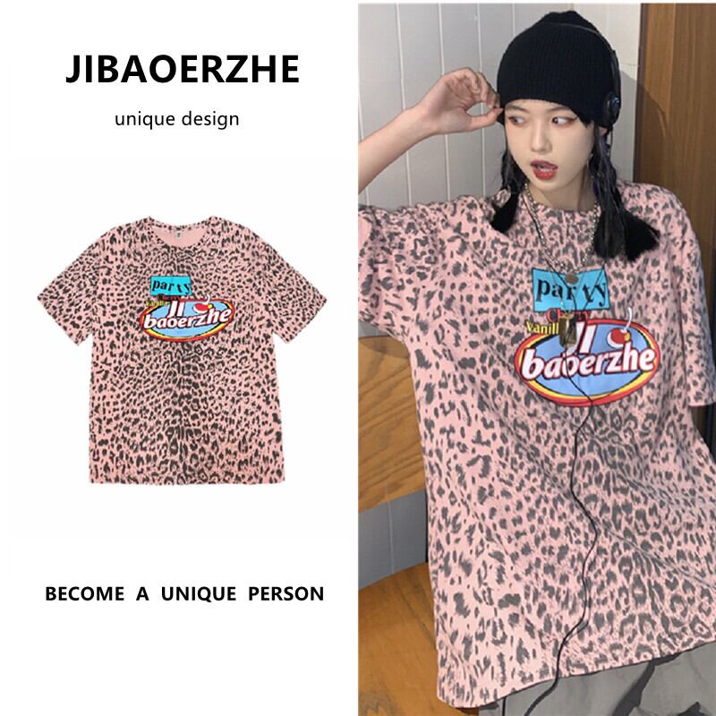 サマールーズレオパードプリント柄プリントTシャツ スタイルラウンドネックトップス ストリート 夏物 Oネック ケッペル74102411939