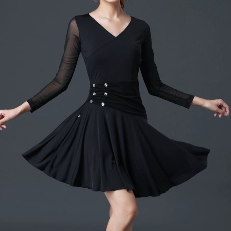 Vネックデザイン ウエストシェイプ ダンスドレス ds1041