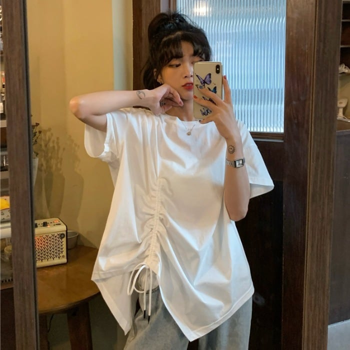 スタイルサマーTシャツ ルーズギャザートップス 夏物 ケッペル85408270213