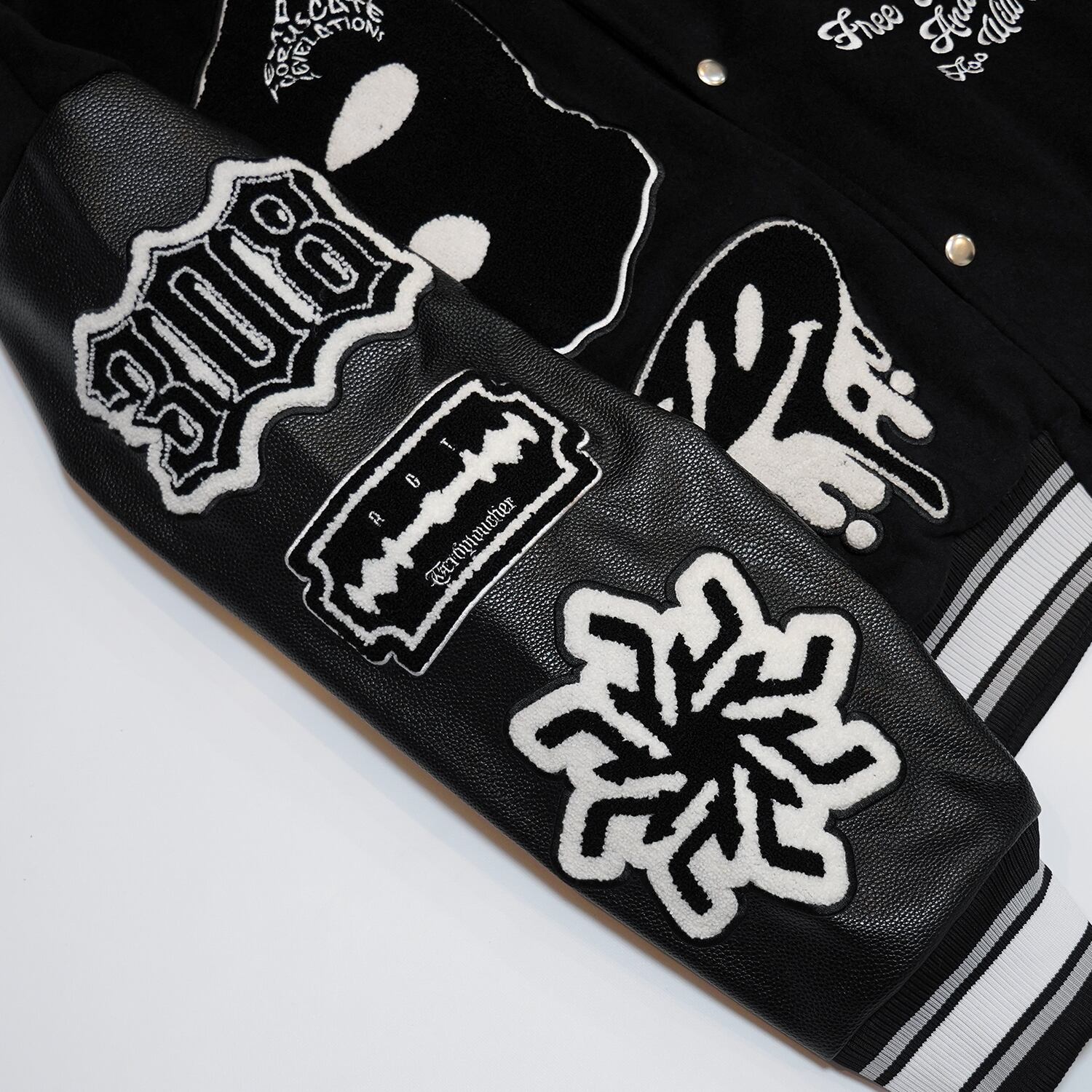 T.C.R RAVER GANG VARSITY LEATHER JACKET - BLACK | T.C.R BY TOUCHER