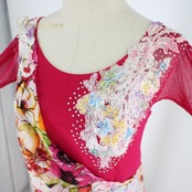 社交ダンス 衣装 スタンダード ドレス ワンピース パーティドレス Leirena レイリーナ ピンク系 ホワイト系 オレンジ系 グリーン系 花柄 フロート付きデザイン 二重スカート ラインストーン 伸縮性有り 軽やか 踊る用 衣装 レディース M Lサイズ カラフル ダンスパフォーマンス プロ仕様 おすすめ