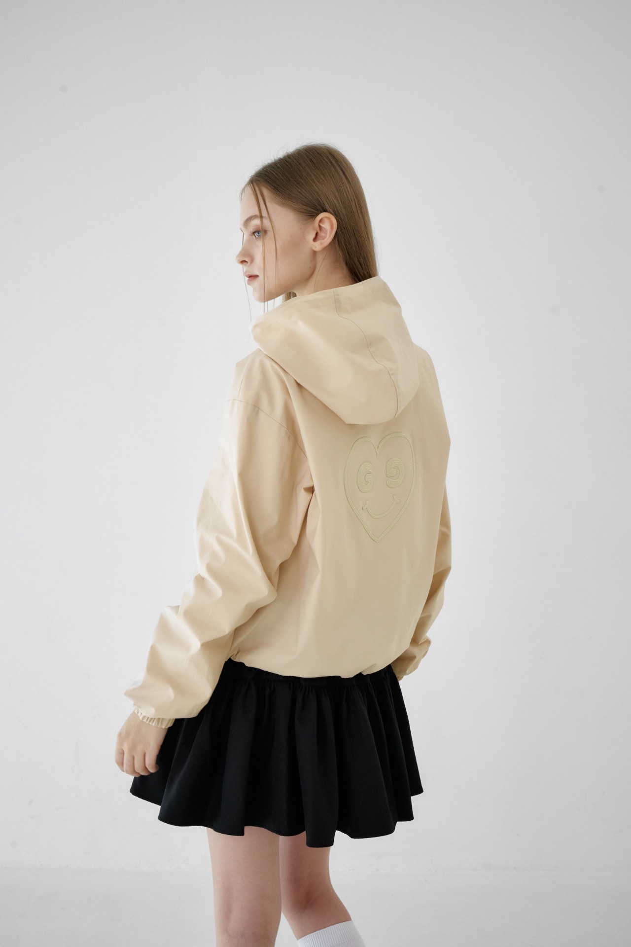 GOXO ゴーエックスオー スマイルハートフード付きウインドブレーカー ベージュ