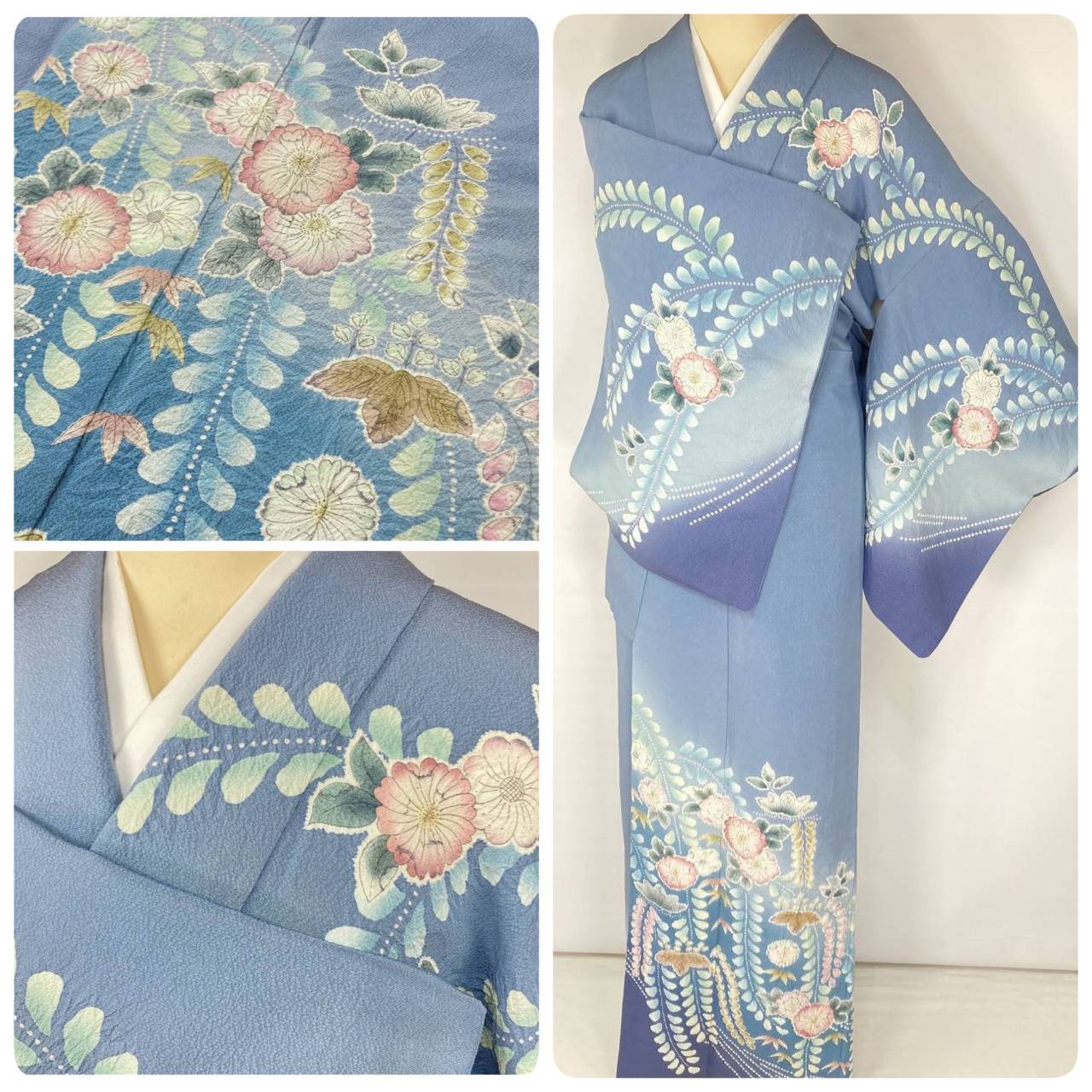 作家物 辻が花 絞り 鈴乃屋謹製 辻ヶ花 訪問着 正絹 袷 水色 青 ブルー