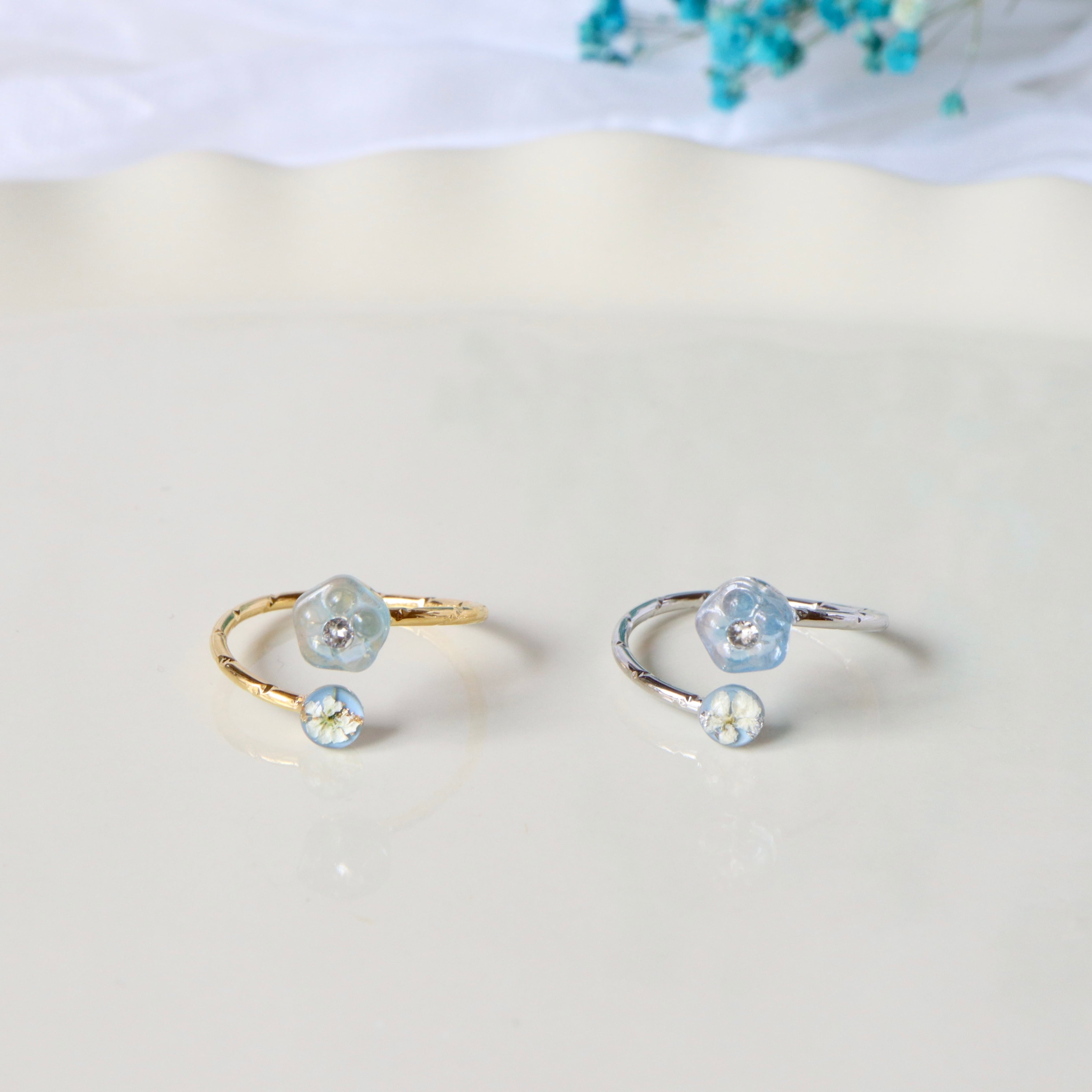 【ﾘﾝｸﾞ】お花×ネモフィラクリスタル.* /ｺﾞｰﾙﾄﾞor ｼﾙﾊﾞｰ/フリーサイズ