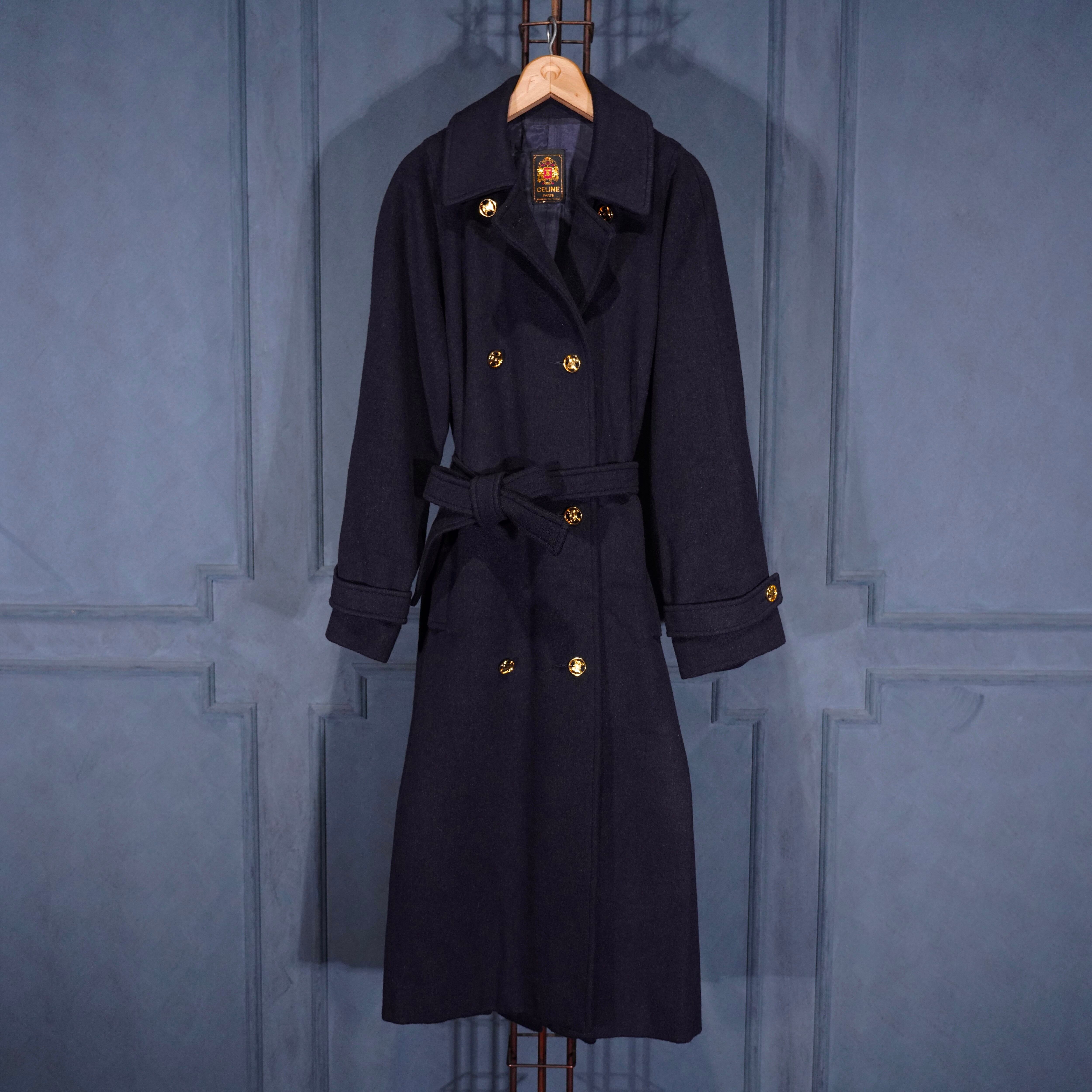 CELINE GOLD LOGO BUTTON DESIGN BELTED COAT/オールドセリーヌ金ロゴ