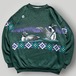 【USA製】90s COTTON GROVE スウェット トレーナー アニマル プリント 鳥 メンズ XL 濃緑/Green アメリカ製 VINTAGE 裏起毛 オールド