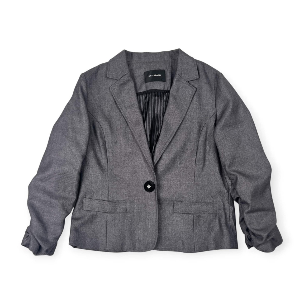 RAY BEAMS レイビームス 裏ストライプ 袖先デザイン ショート丈 ジャケット/グレー レディース