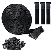 Gaupuncher マジック テープ、マジック結束バン、固定バンド マジックテープ、長さ6ｍ*幅2.5cm、強力 耐熱 配線整理 フリーカット 繰り返し 荷物梱包 収納用 適用場所広い(6m+30バックル) ブラック