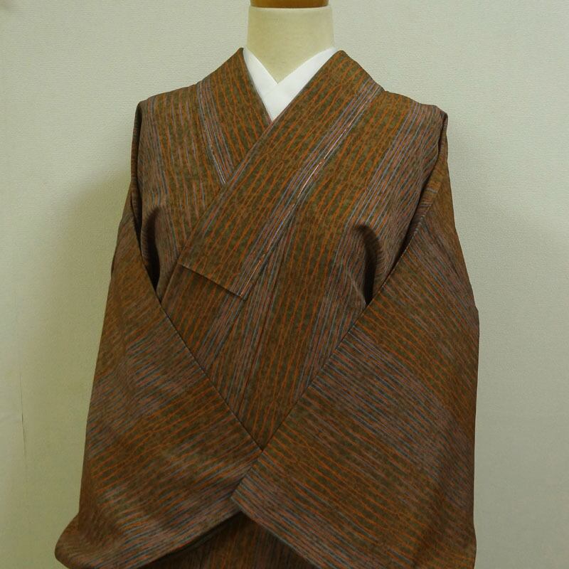単衣　茶色のにじみに立涌調　洗える着物　撫松庵 単衣 茶色のにじみに立涌調 洗える着物 撫松庵 | アンティーク