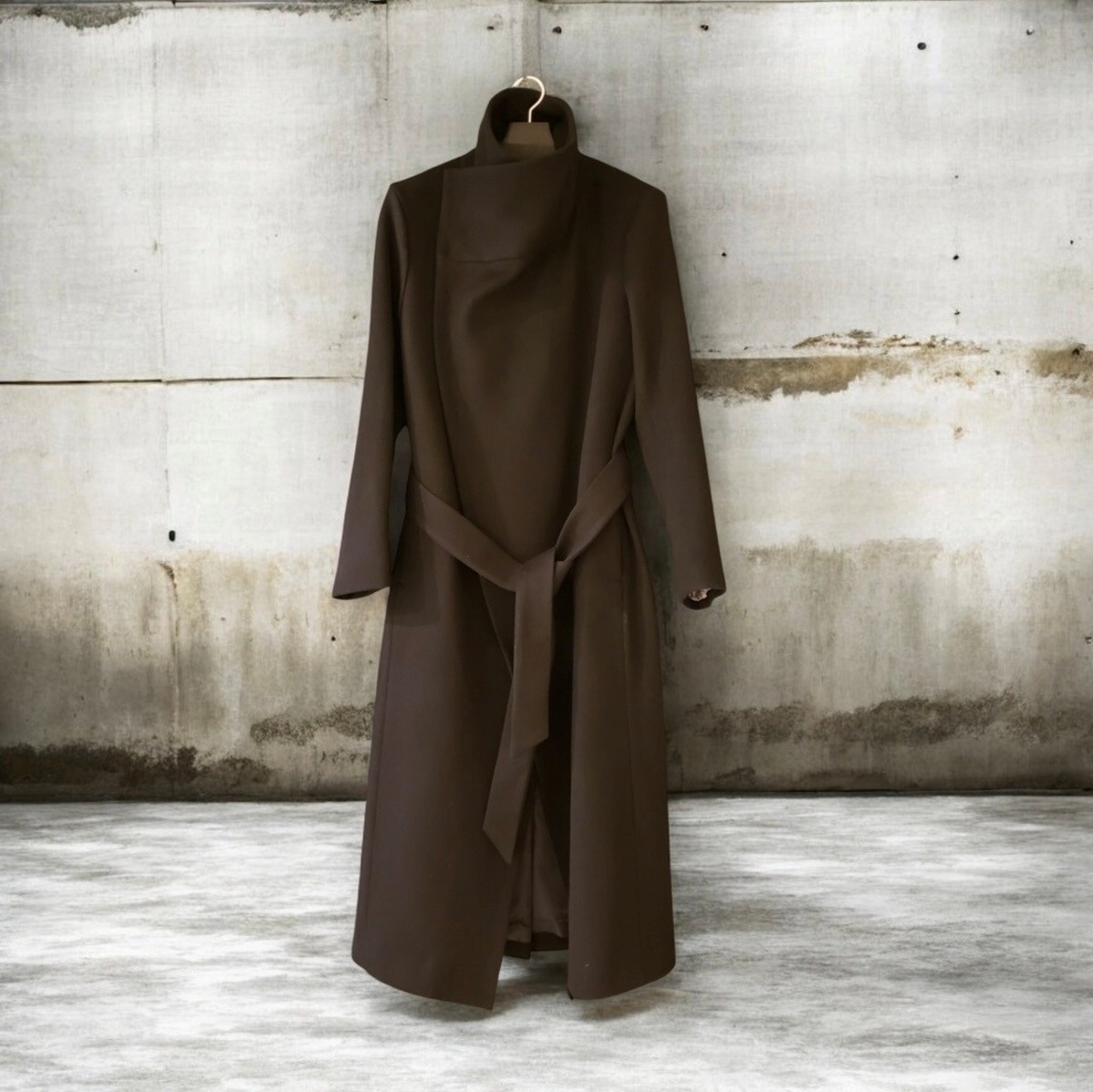Beaver Wool High collar Wrap Maxi Coat | DETRUIRE