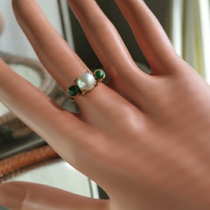 ヴィンテージ あこや本真珠と翡翠のクラシカルリング