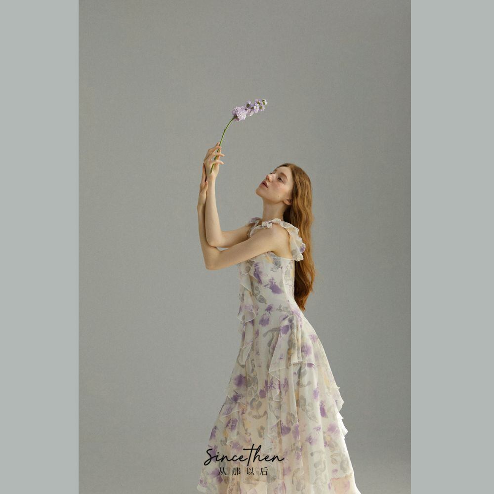 薄紫 フリル付き フレアドレス 薄紫 フリル付き フレアドレス