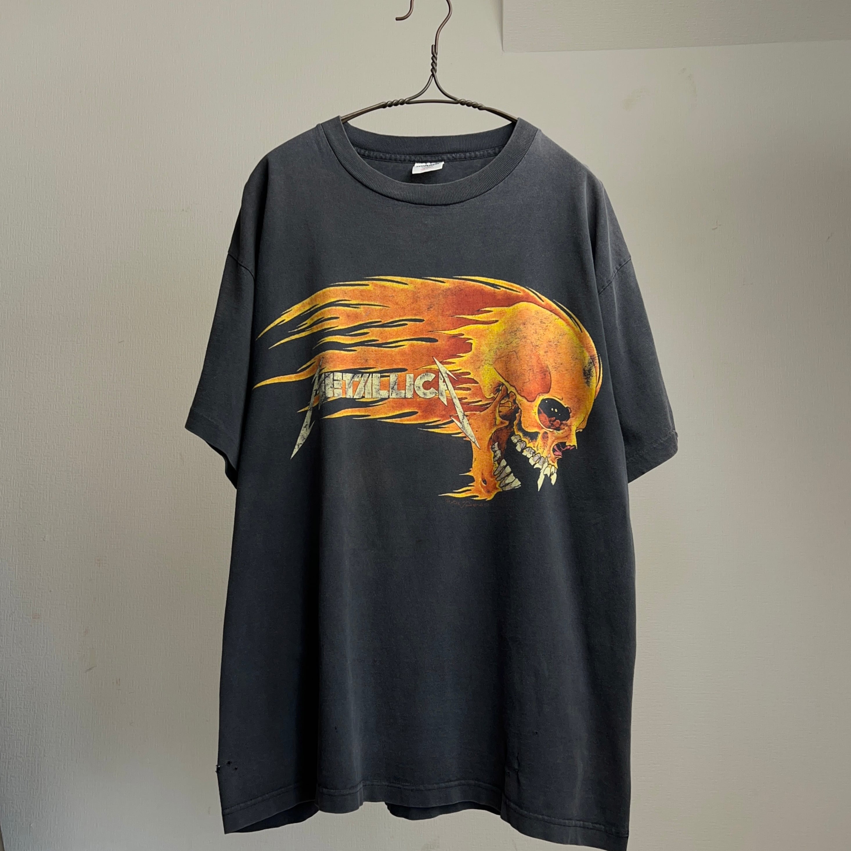 90s METALLICA Flaming skullメタリカ バンド Tシャツ - Tシャツ