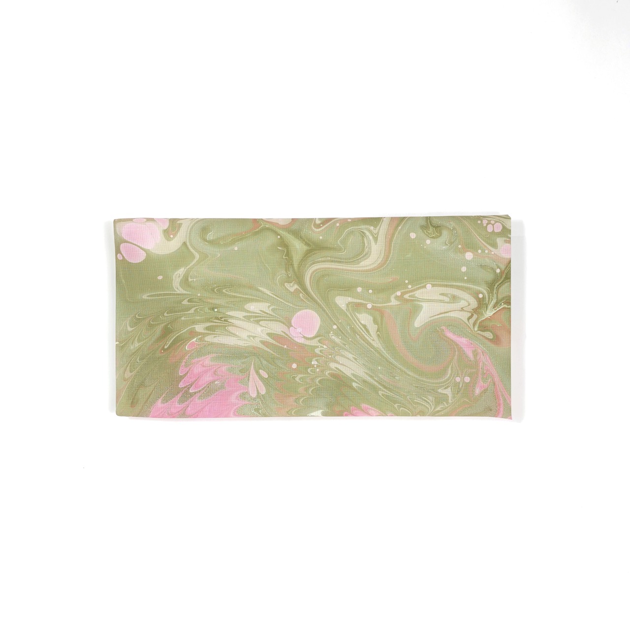 リバーシブル半巾帯 ❤︎［草柳色×積紅］本墨流し柄