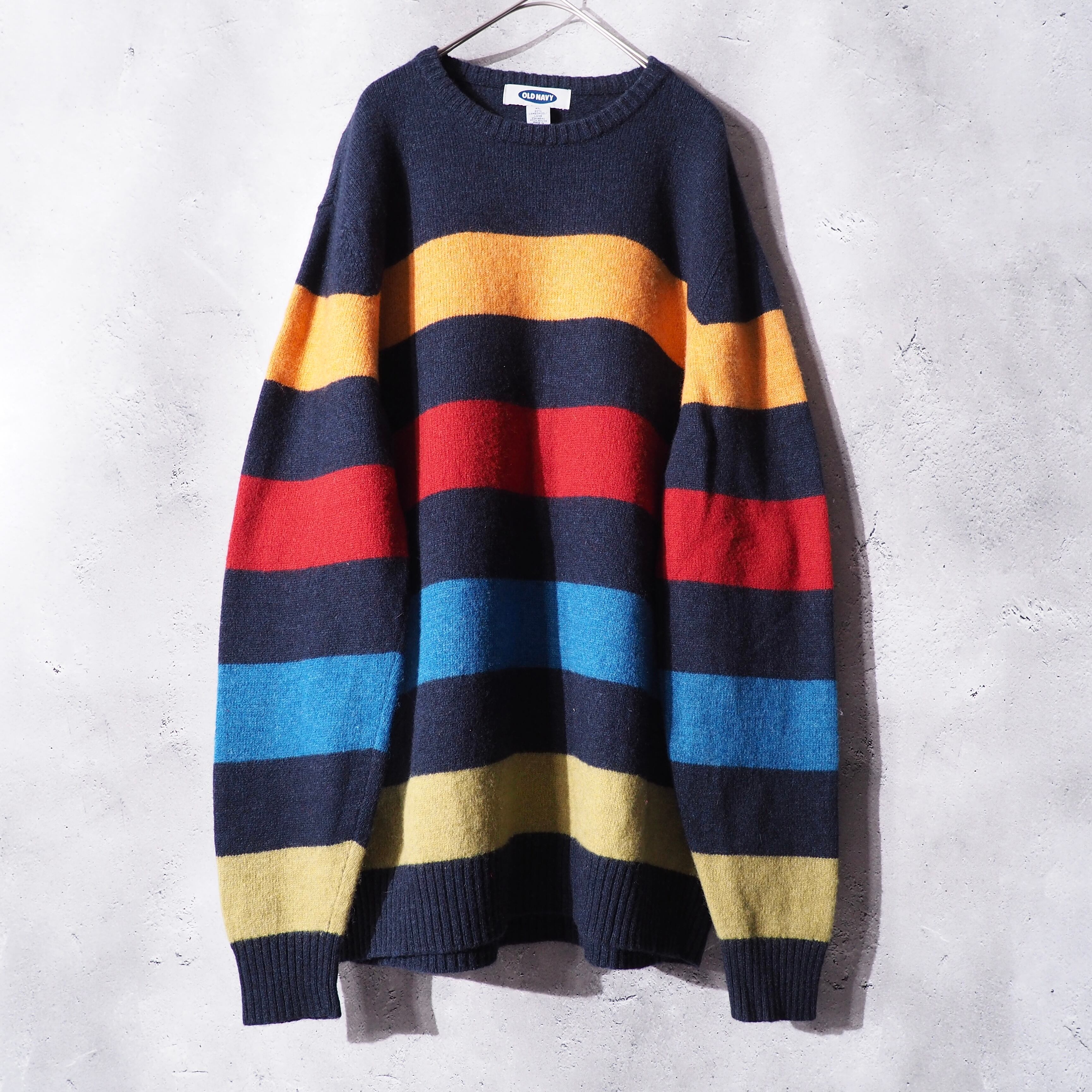 ”OLD NAVY ” multi color Border design Lambs wool knit