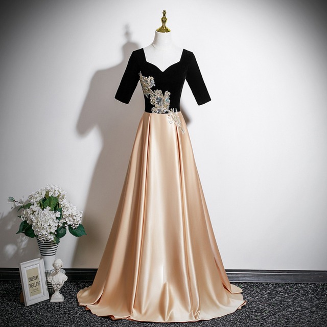 バイカラーハーフスリーブドレス　D1758