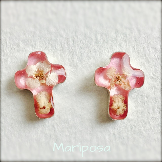 Mariposa ピンクフラワークロスピアス