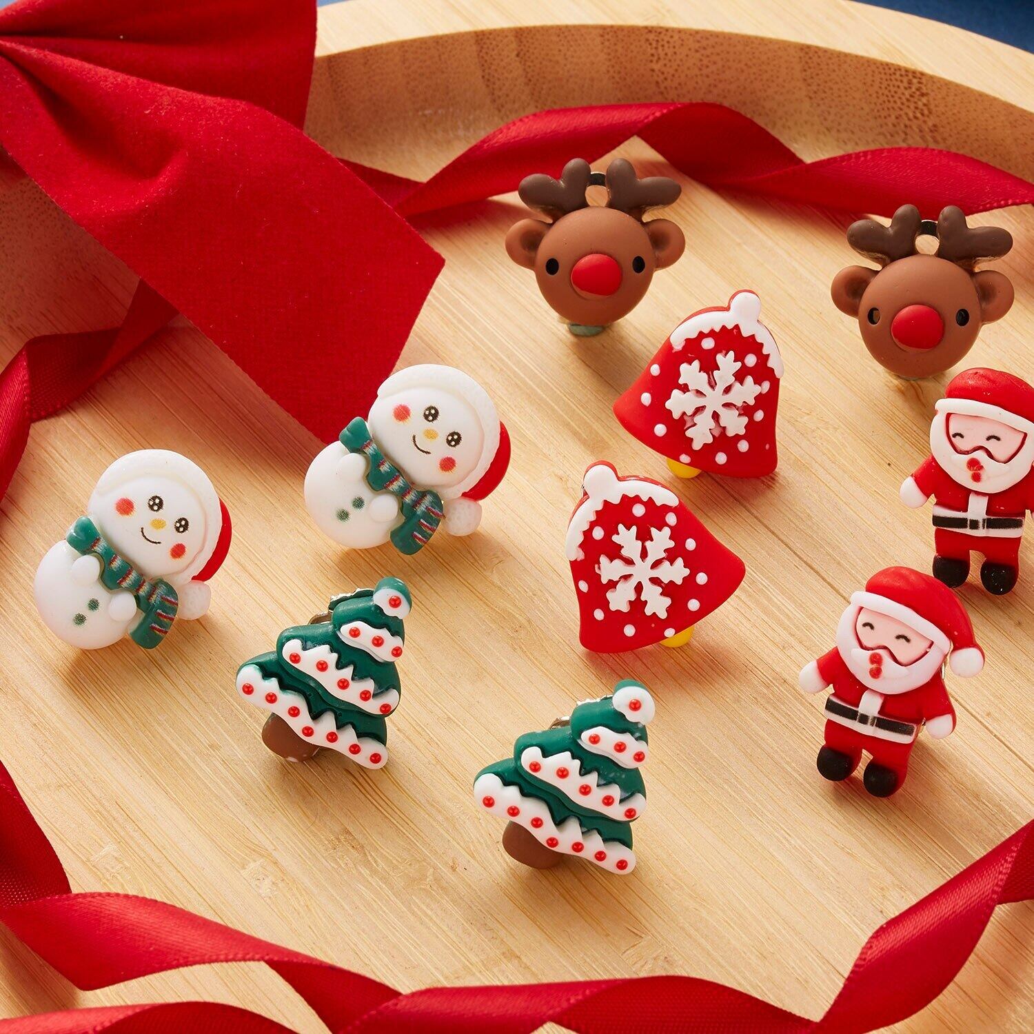 送料無料 漫画サンタクロース雪だるまエルク非対称ピアススタッド