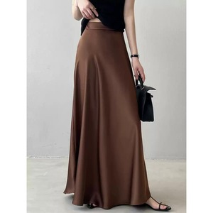 サテン フレア ロング スカート 10291