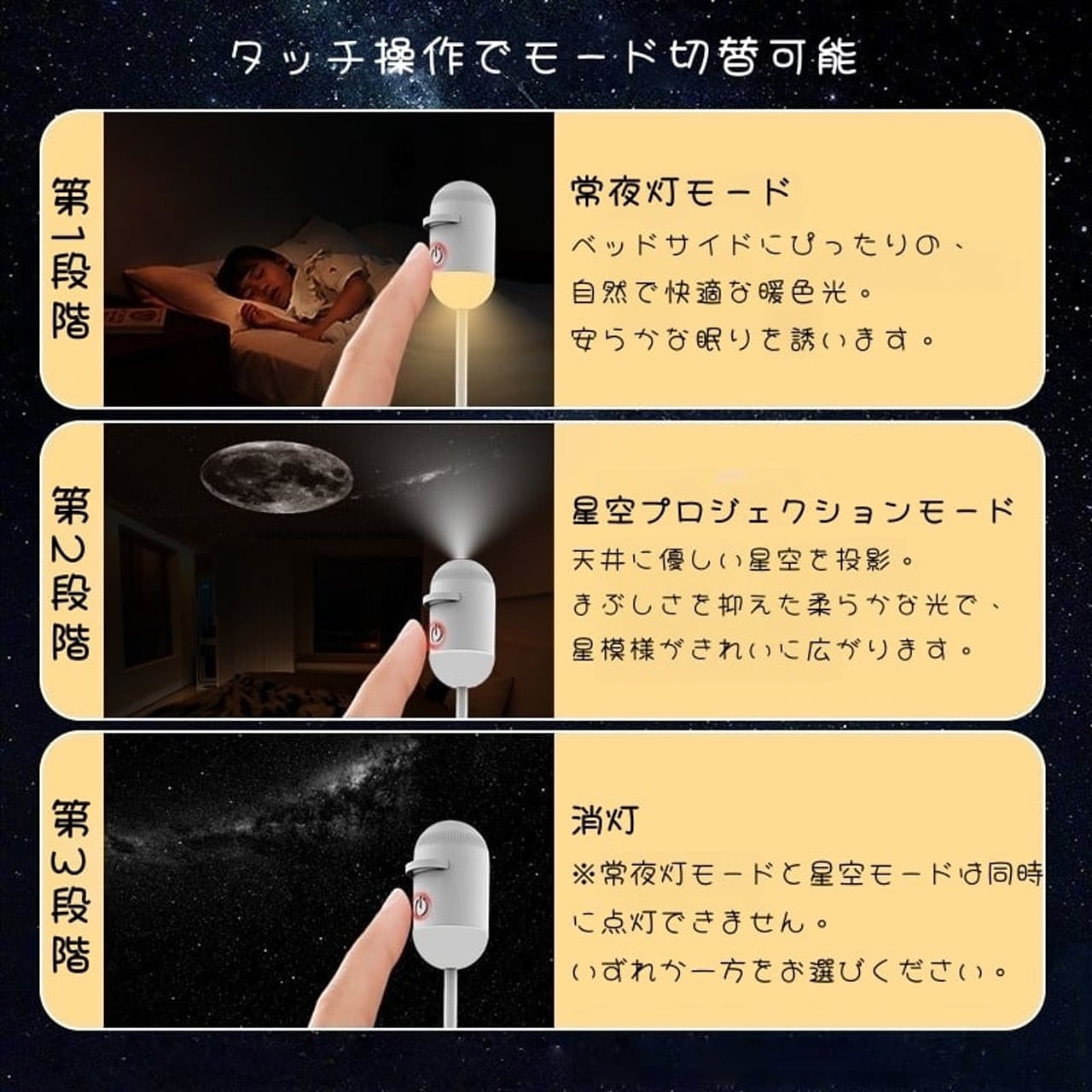 YX307 .星空プロジェクションライト ベッドサイド 常夜灯 USB充電