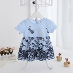 お花刺繍の半袖チュニックワンピ（ブルー）