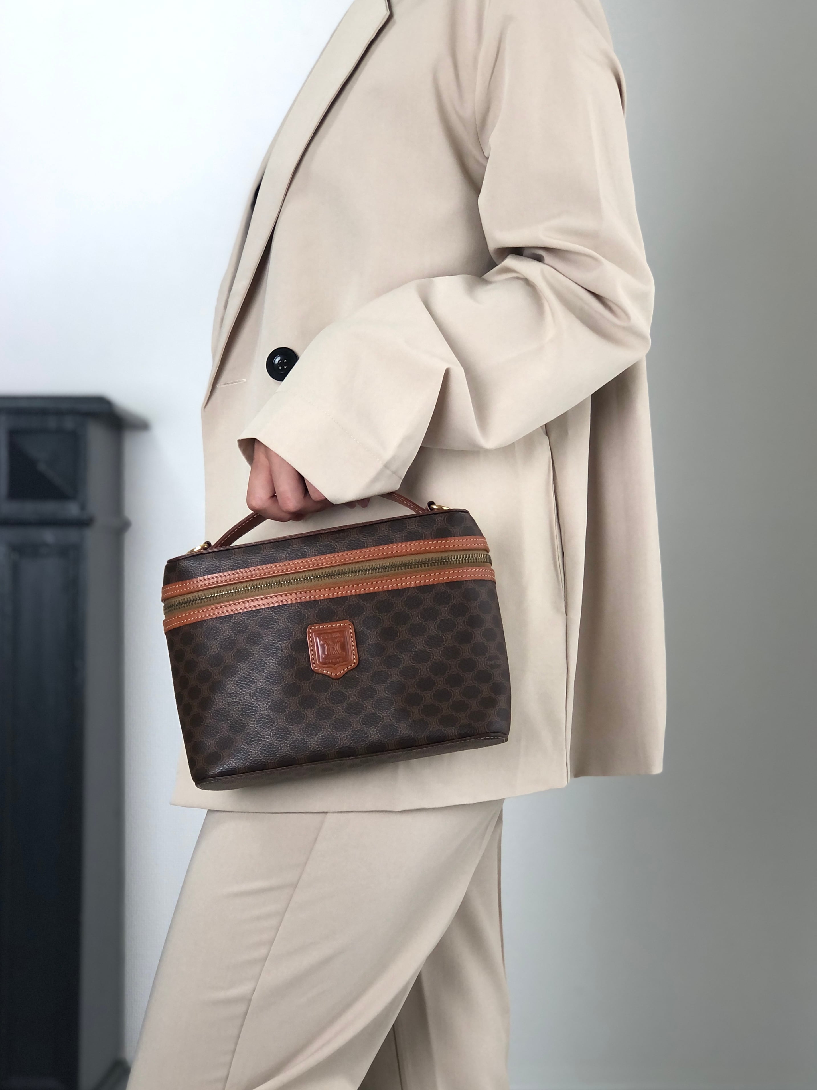 セリーヌ ヴィンテージマカダム トップハンドルバッグ/ショルダーバッグ CELINE 美品 セリーヌ マカダム ショルダー バッグ PVC レザー