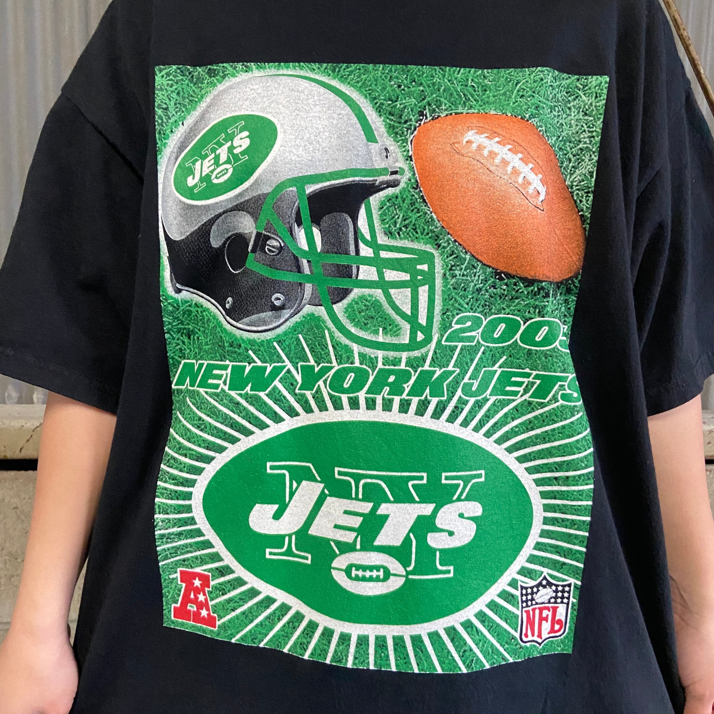 00年代 NFL ニューヨーク・ジェッツ チーム 両面プリントTシャツ メンズXL 古着 00s ヴィンテージ ビンテージ NEW YORK JETS  黒 ブラック バックプリント【Tシャツ】【FSS2308-50a】 | cave 古着屋【公式】古着通販サイト