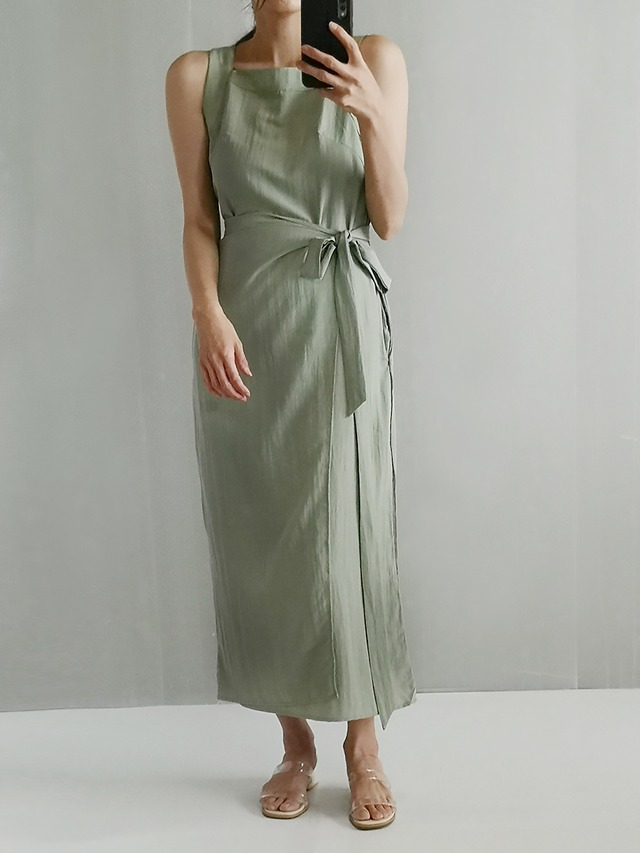 ノースリーブ タイト ロングワンピース ハイウエスト★３色