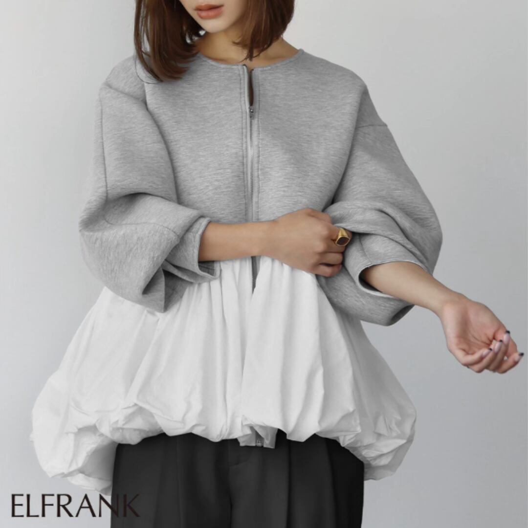 ruffled spliced round neck zip-up sweatshirt jacket(SN035)