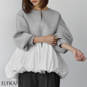 ruffled spliced round neck zip-up sweatshirt jacket(SN035)