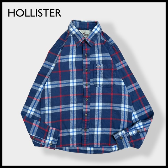 【HOLLISTER】コットン フランネルシャツ ネルシャツ 長袖 チェック柄 カジュアルシャツ XL ビッグサイズ ブルー系 ホリスター US古着