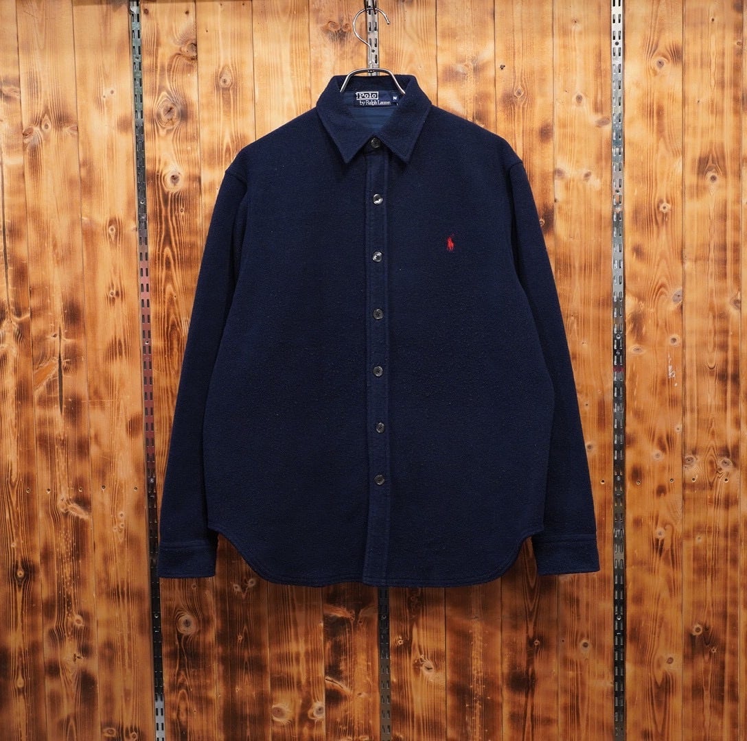 90s ralphlauren フリースシャツ M/ラルフローレン ネイビー