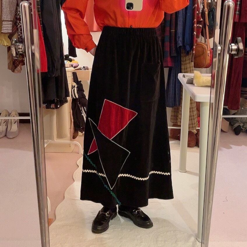 black velours △ patchwork skirt