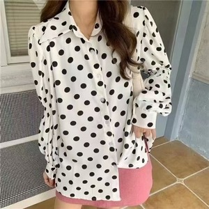 袖シャーリング ドット柄ブラウス　AJ1079-6028
