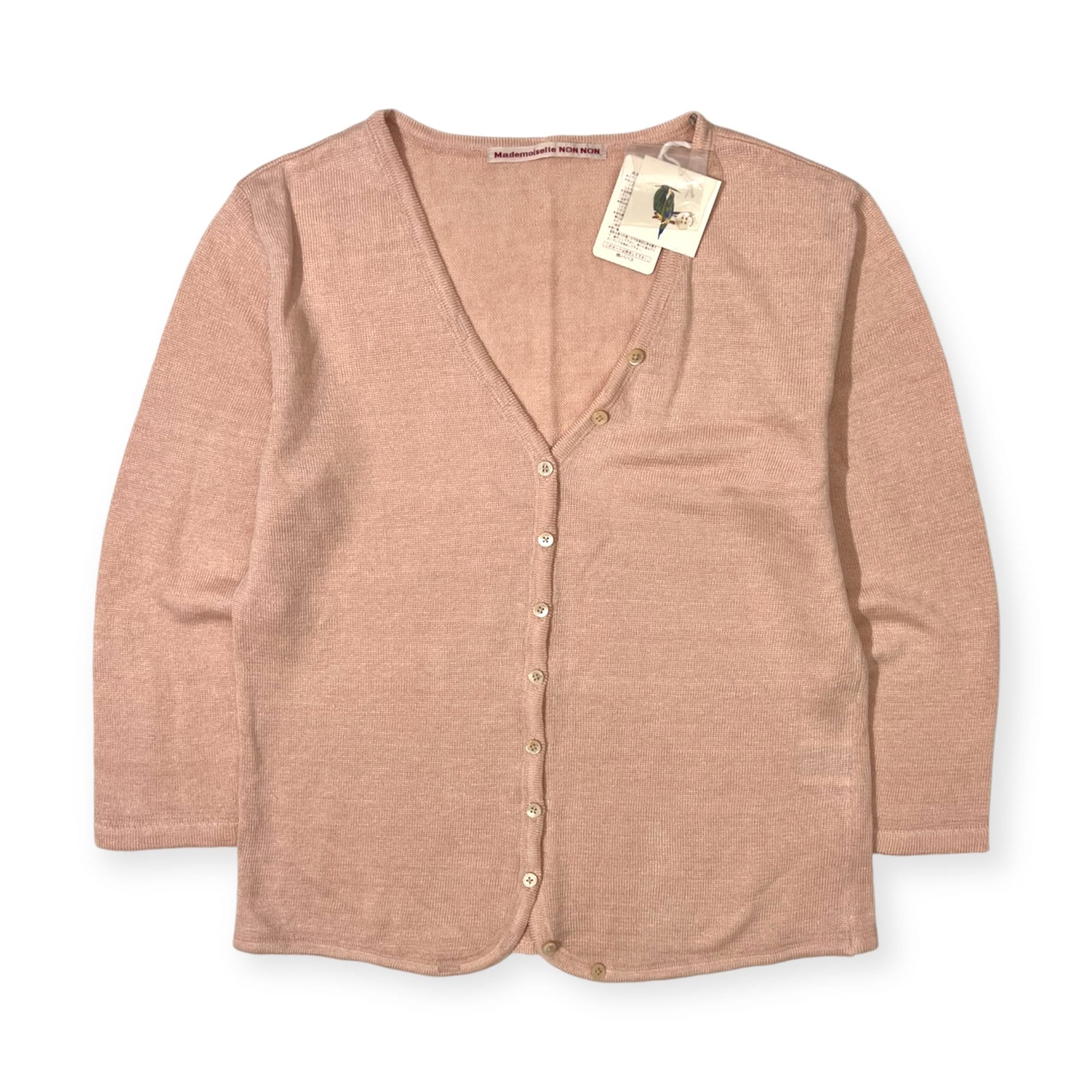 【美品】MademoiselleNONNON ニットカーディガン Mademoiselle NON NON マドモアゼルノンノン リネン100% タグ付き 七分