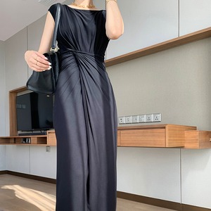 ドレス レディース 半袖 お呼ばれ 半袖ドレス ロング丈 ワンピース ハイウエスト ドレス レディース ブラック ワンカラー シンプル デザイン かわいい おしゃれ きれいめ ドレス 半袖 ロング丈