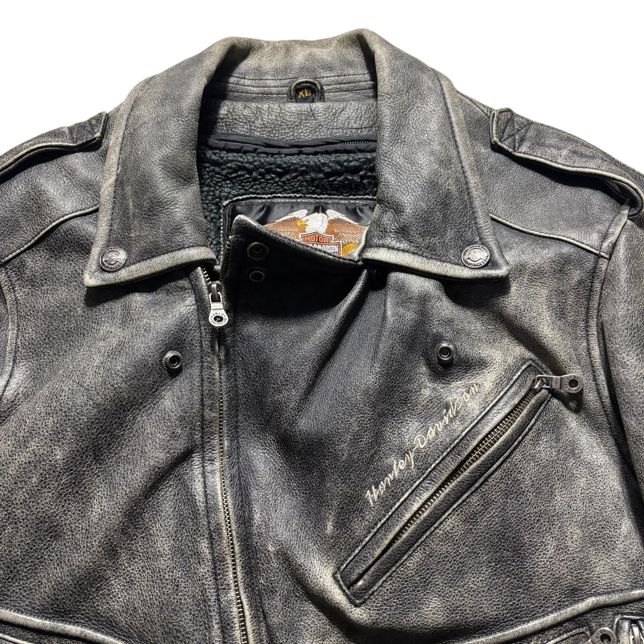 HARLEY-DAVIDSON embroidery black leather double riders jacket