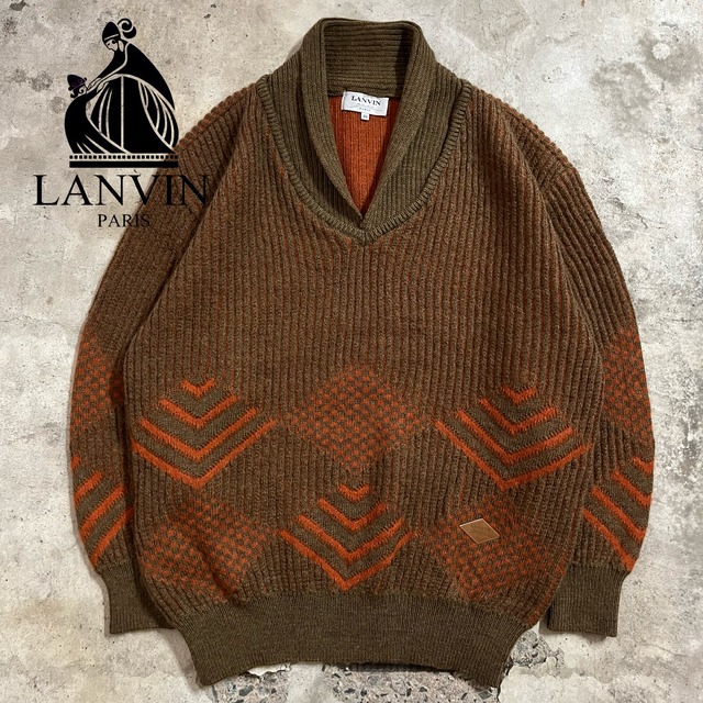 〖LANVIN〗leather patch cashmere blend wool design knit/ランバン レザーパッチ カシミア ブレンド ウール デザイン ニット/lsize/#0602/osaka