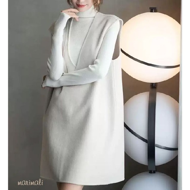 Vネック ノースリーブ ジレ ワンピース 25469