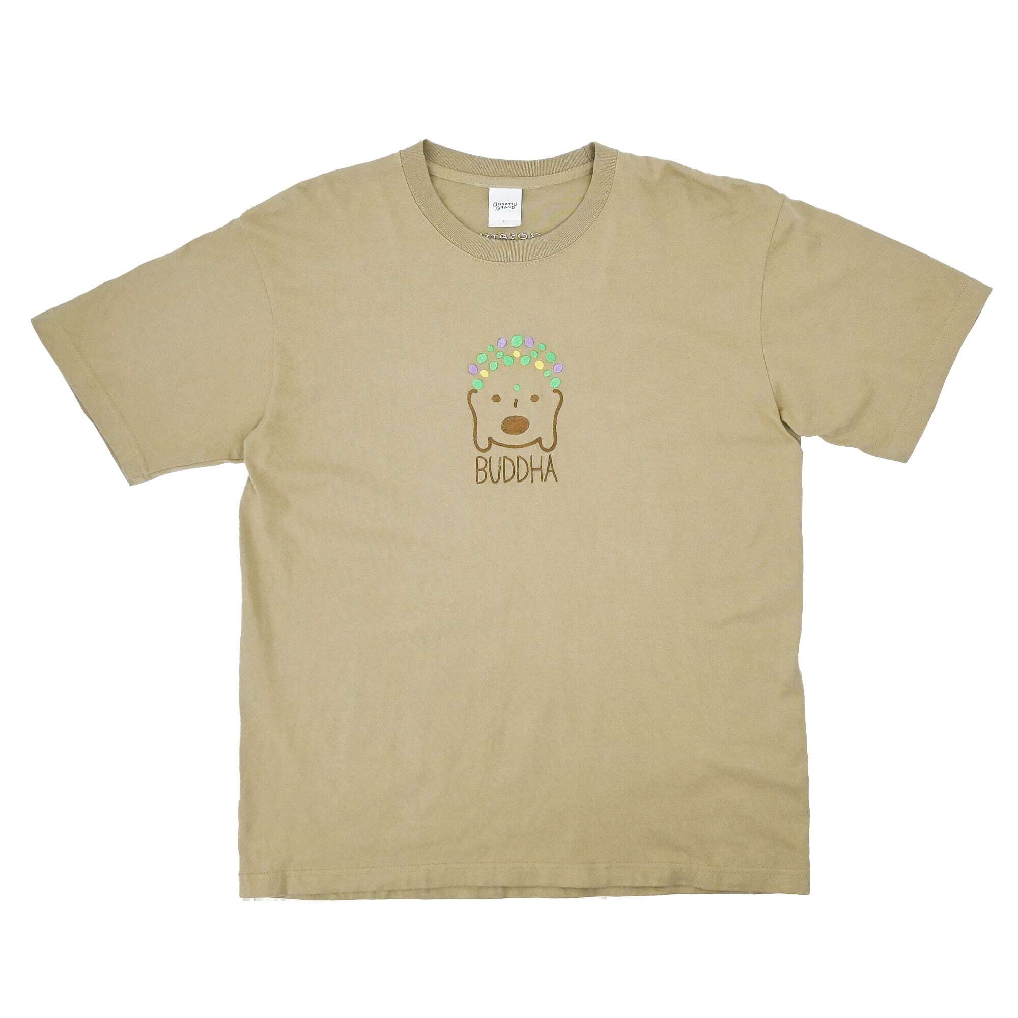 BUDDHA らほつ Tシャツ (刺繍) 6.2oz ブラック/サンドカーキ | BOSATSU