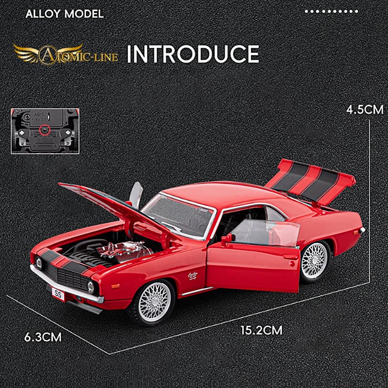 カマロのHOスケールスロットカー 赤と黄色 LEDライト付き2台 Chevrolet カマロ SS 1/32 ミニカー 全3色 ライト点灯 エンジン