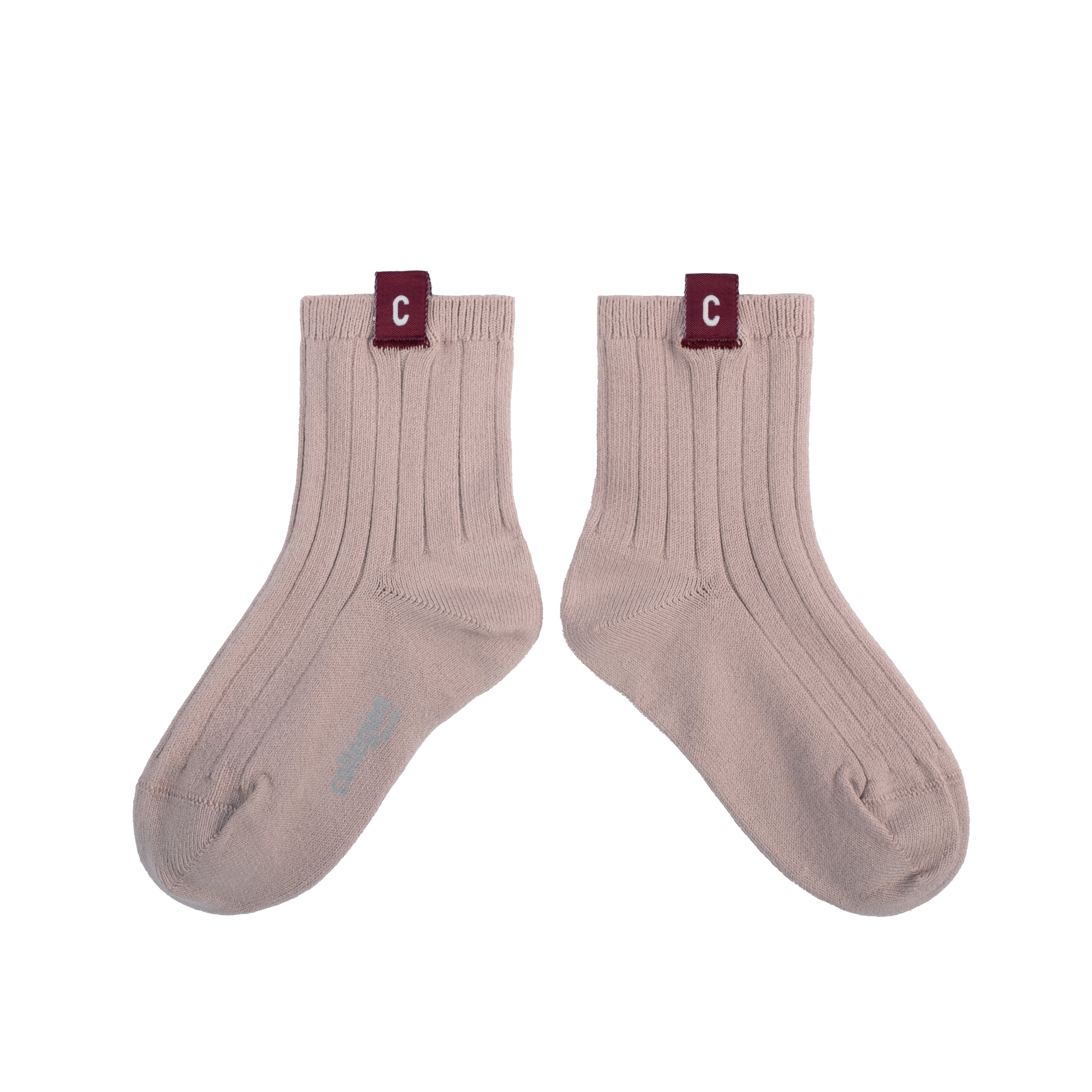 【collegien】Cyril - Ribbed Ankle Socks with C Label - Vieux Rose