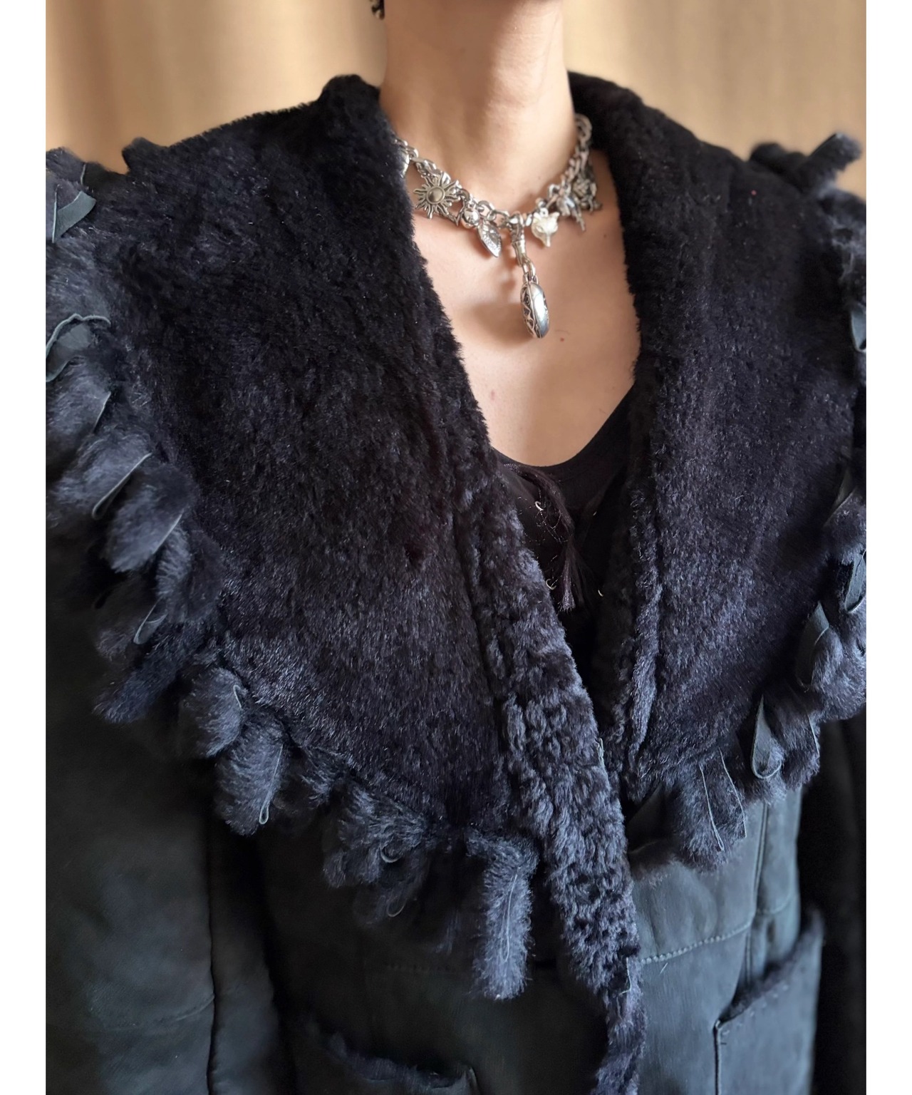 sheepskin & sheepfur black jacket-4445-11