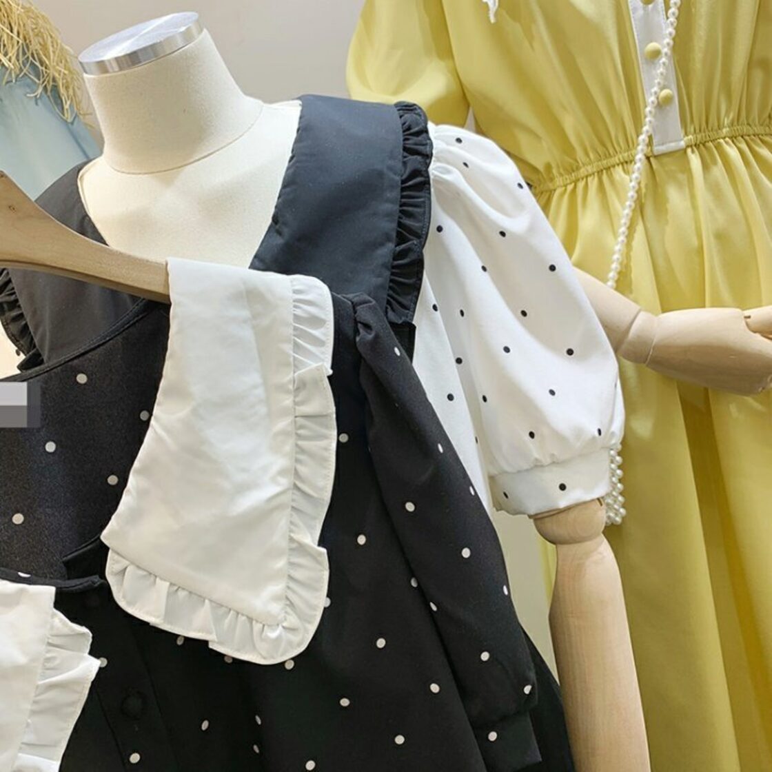 新品 水玉スリーブシャツブラウス♡カラートップス ステッチ ⦿韓国 