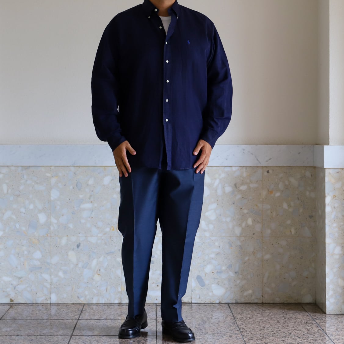 【希少サイズ】RALPH LAUREN リネン BLAKE XXL ネイビー 極美品】80s Ralph Lauren special silk linen shirt navy big size